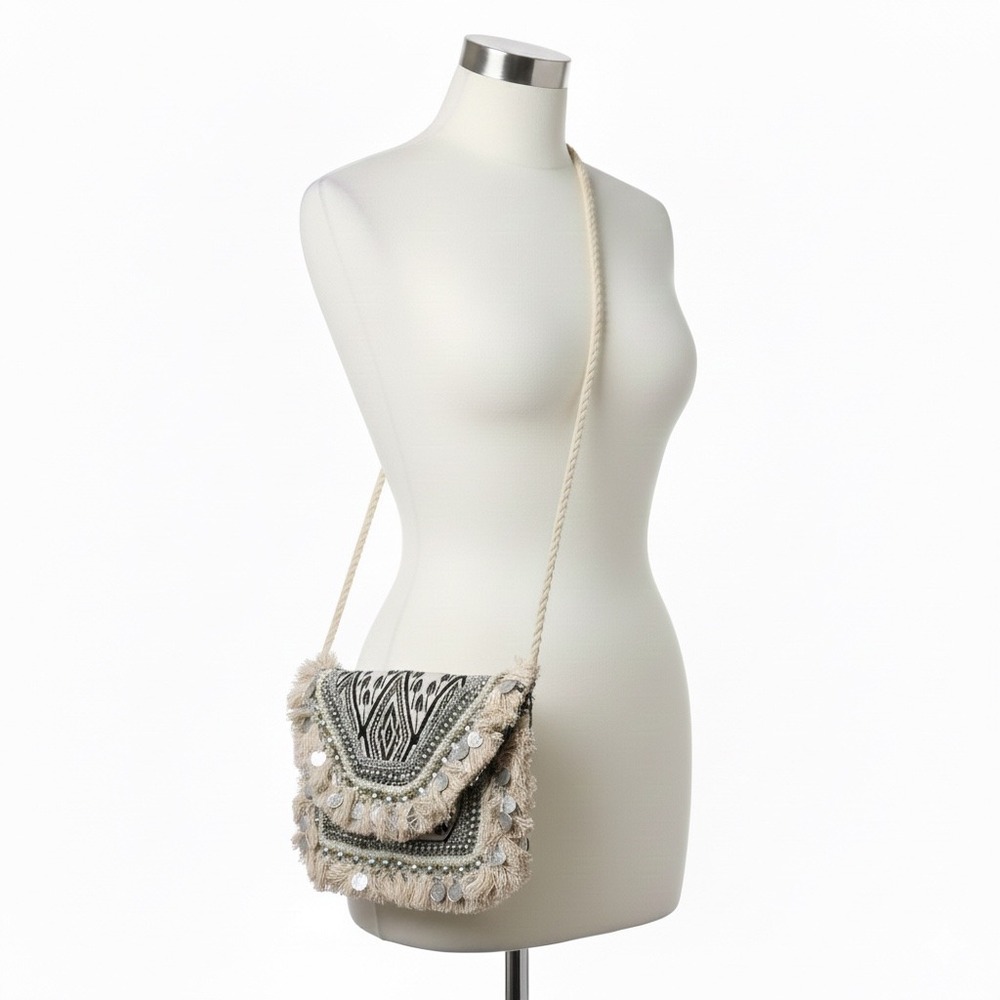 Antik Kraft Boho Festival Crossbody Bag‎ Coin Fringe Tassel Embroidered Tribal